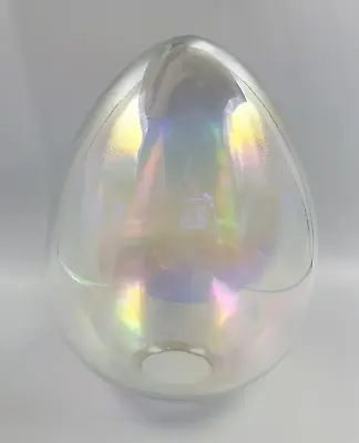 Vintage Clear Iridescent Rainbow Art Glass Egg Shaped Lamp Shade • £48.18