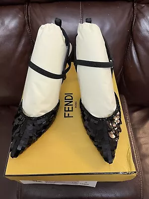 Fendi Colibrì Lite Black Sequin High-heeled Slingbacks • $600