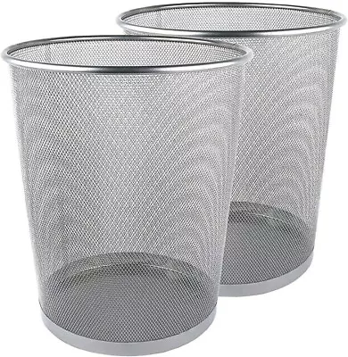 2 X Gray Round Metal Mesh Bin Metal Trash Bin Wastebasket Bin Waste Paper Bin • £11.99