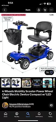 4 Wheels Mobility Scooter Power Wheel Chair Electric Device Compact Adult Travel • $350