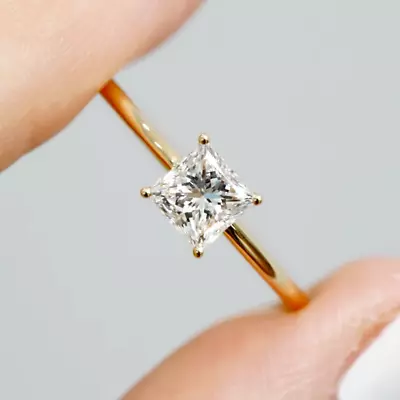 2Ct Princess-Cut Lab-Created Solitaire Engagement Ring 14K Yellow Gold Plated • £79.64