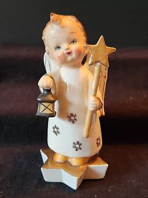 Vintage Boy Angel Lantern And Star Shaft 6 Pointed Base Large Gold Wings Kewpie • $39