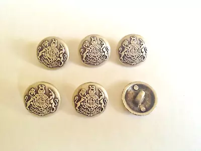 6 Metal Antique Silver Tone Military Heraldic Style Shank Buttons 15mm • £3.45