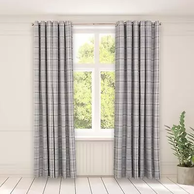 Check Eyelet Blackout Curtains Pair Thermal Ring Top Textured Woven Ready Made • £20.99