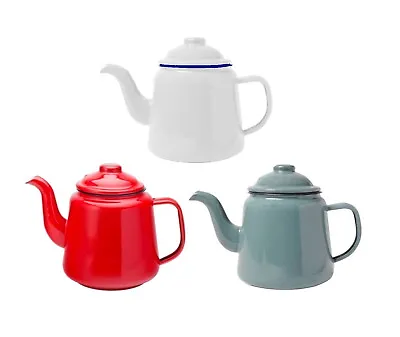 Falcon Enamel Teapot 14cm 1.5L With Handle & Lid Traditional Camping White Red • £19.99