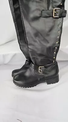 Women's Size 9 (39) Black Gothic Buckle Strap Knee High Boots • $24.99