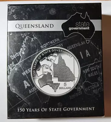 2009 AUSTRALIA: QUEENSLAND 150yrs $5 DOLLAR SILVER PROOF 1.1OZ COIN - IMMACULATE • $86.50