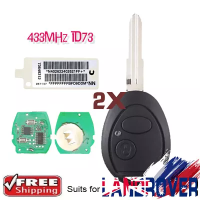 2x Remote Key Fob 433MHz ID73 For Land Rover Discovery 2 1999 - 2004 With Code • $68.80