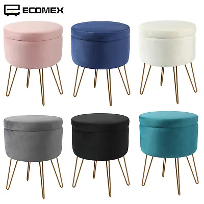 $37.99 • Buy ECOMEX Round Velvet Storage Ottoman Footrest, Vanity Stool, Table, Multi Purpose