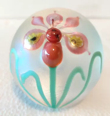 Vandermark~0702~Paperweight~Iridescent~Raised Lady Slipper Orchid Flower~PRETTY • $225