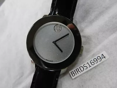 RARE WOMANS Movado Bold MB.01.3.14.6037 Silver Glitter Dial Watch BLACK BAND • $99.99