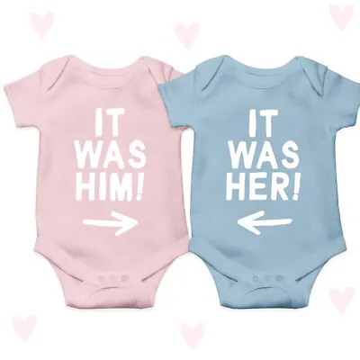 It Was Him Her Baby Twins Girls Boys Matching Set Funny Baby Shower Gifts Cute • £17.81