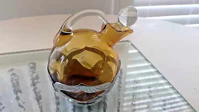 Vintage Farber Brothers Amber Glass And Chrome Oil Cruet • $17