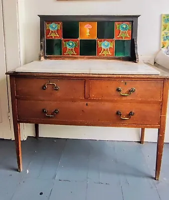 Antique Washstand With Marble Top & Ceramic Tiled Backboard • £60