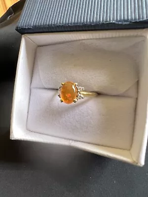 Stunning  14Kt Gold Mexican Fire Opal Ring With Diamonds • £280.30