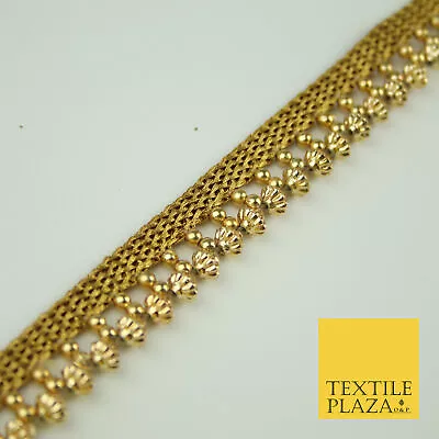 £4 • Buy Antique Gold Textured Pearl Cone Beaded Ribbon Trim Border Indian Lace X321