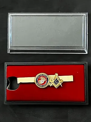 US Marines Square Compass Masonic Tie Bar Necktie Gold Color Fraternity NEW! • $9.96