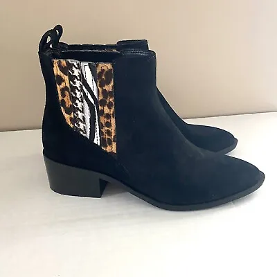 Crown Vintage Tolana Black Suede Animal Print Ankle Booties Size 8 • $27.95