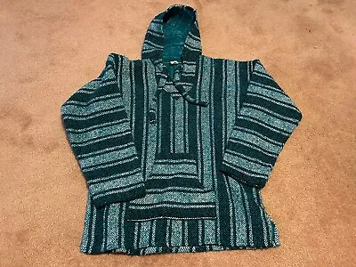 BAJA HOODIE | Men's Stripe Knit Mexican Poncho Hippy Drug Rug Festival | Large • $17.99