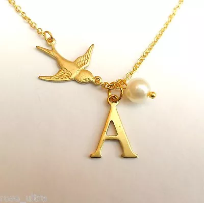 Personalised Initial Alphabet Letter Necklace Rockabilly Swallow Vintage Bird  • £4.19