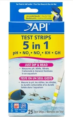 API 5 In 1 AQUARIUM WATER TEST KIT DIP 25 STRIPS FRESHWATER SALTWATER FISH TANK • £11.99