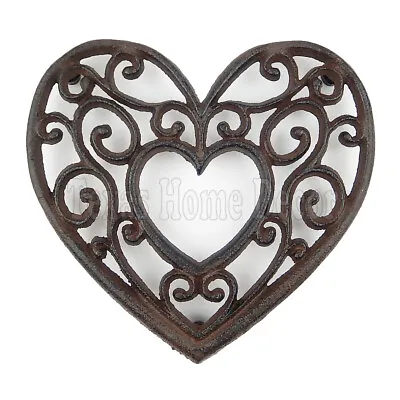 $19.95 • Buy Heart Shaped Trivet Cast Iron Rustic Antique Style Hot Pot Plate Holder Scrolls