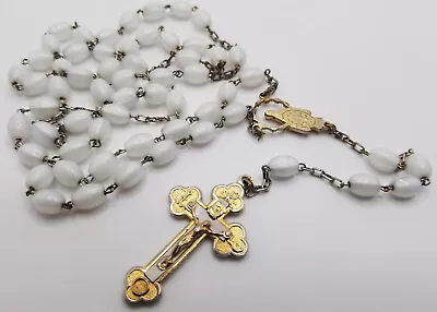Vintage Roma Terra Catacumbarum Rosary Rosery 21.5 Inches White Beads Made Italy • $49.95