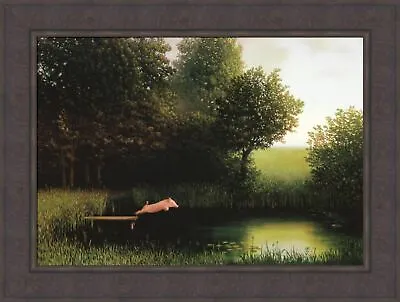 DIVING PIG By Michael Sowa 25x33 Kohler's When Pigs Fly Funny FRAMED WALL ART • $87.95