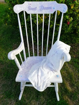 £175 • Buy Bespopke Hand Painted Nursery Rocking Chair With Fleece Blanket