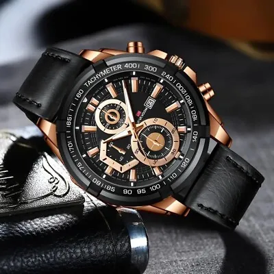 VA VA VOOM Brand Men's Wristwatch Sports Calendar Waterproof Black PU Leather S • $25