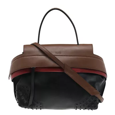 Tod's Black/Beige Leather Wave Top Handle Bag • $366.45