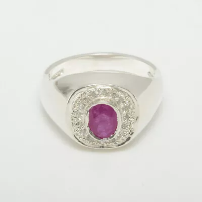 14ct White Gold Natural Ruby & Diamond Mens Signet Ring - Sizes N To Z • $2982.99