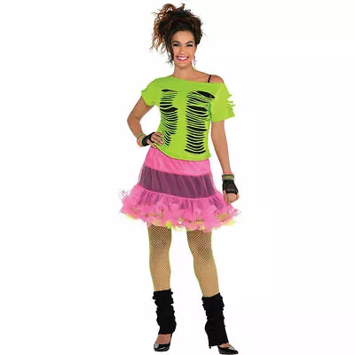  80s Ripped T-Shirt Reversible Tutu Skirt Fishnet Legging Ladies Costume  • $17.50