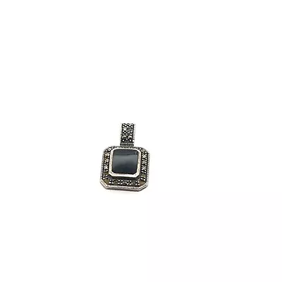 Sterling Silver Marcasite & Onyx Pendant - Preowned • $0.99