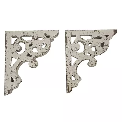 Set Of 2 Wood Corbel Shelf Brackets Shabby Ivory Chic Style 10x1.25x11.75 - New • $37.49