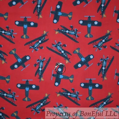 BonEful Fabric FQ Cotton Quilt Red Military Boy Jet Airplane Toy Star America UK • $4.72