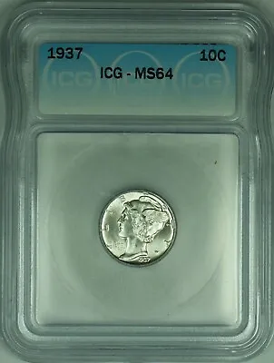 1937 Mercury Silver Dime 10c Coin ICG MS-64  (53D) • $30