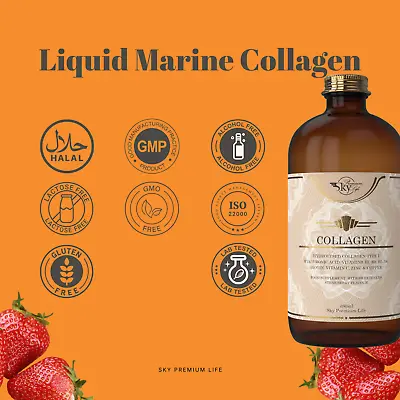 Marine Collagen Type I With Hyaluronic Acid Biotin Vit B & C-Strawberry- 480ml • £21.50