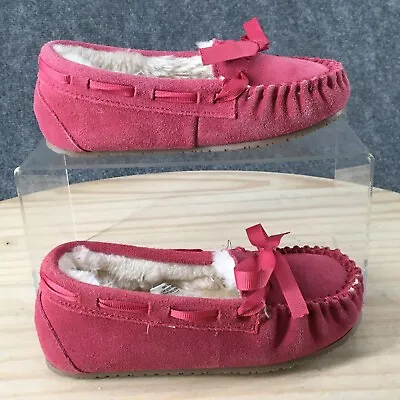 Minnetonka Shoes Kids 12 Girls Britta Trapper Lined Moccasin Pink Suede Flats • £16.94