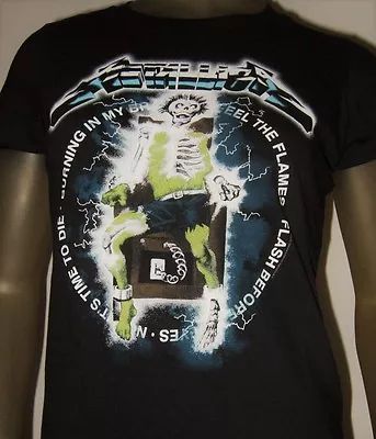 New Juniors' Black Metallica Ride The Lightning Electric Chair Metal Band Shirt • $16.99