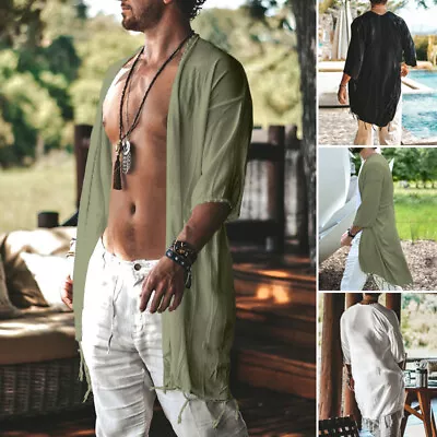 Mens 3/4 Sleeve Casual Loose Tassels Cardigan Open Front Long Jacket Cape  • $20.41