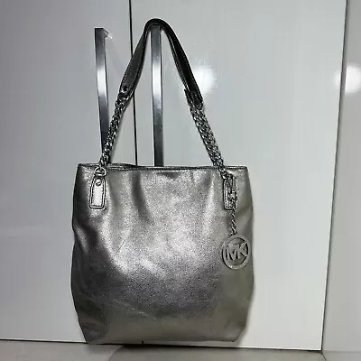 MICHAEL KORS Metallic Leather Handbag Tote Bag #32132 Jet Set • $85
