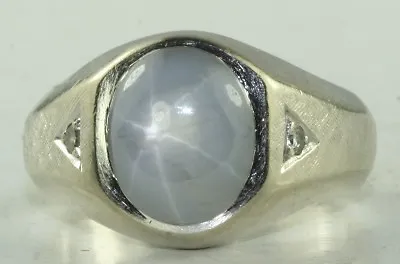 Vintage Mens 14k White Gold 4.5 Carat Natural Star Sapphire Diamond Ring Size 11 • $2500