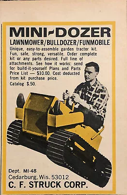 PRINT AD 1968 CF Struck Cedarburg Wisconsin Mini Dozer Tractor VTG 3”x4.5” Ad • $7.77