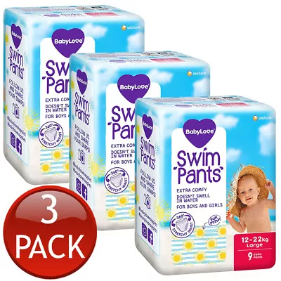 3 X Babylove Swim Pants Large 12-22Kg Unisex Disposable Nappies Nappy 9 Pack • $139.44
