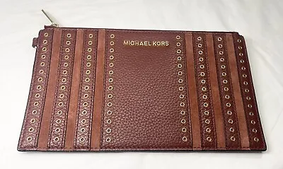 Michael Kors Brooklyn Suede Leather Gold Grommets Wristlet Clutch Wallet Brick • $35