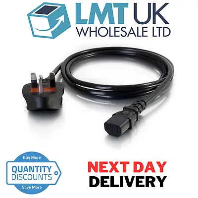 2m Power Cable UK 3 Pin Plug To IEC C13 Kettle Lead Computer Mains Cable ⭐⭐⭐⭐⭐ • £5
