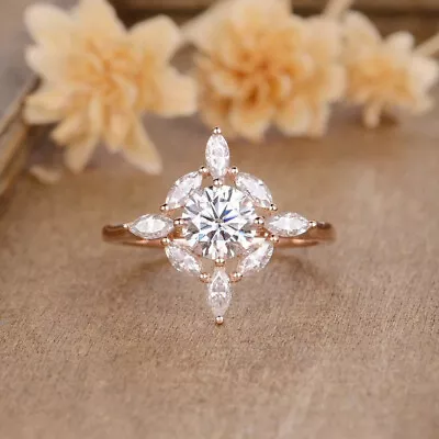 2.2 Ct Simulated Marquise Cut Diamond Halo Engagement Ring 14K Rose Gold Plated • $102.39