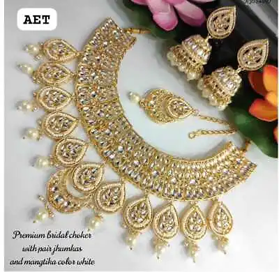 Indian Bollywood Kundan Choker Necklace Gold Plated Ethnic Bridal Jewelry Set • $31.49