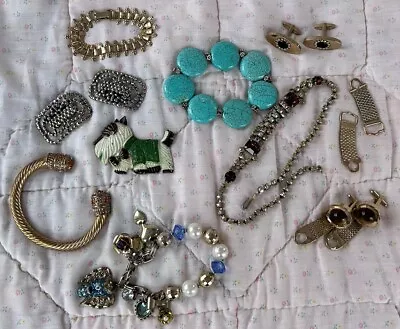 Vintage Jewelry Lot Of 10: Musi Buckles BJ Bracelet Foster Cufflinks Rhinestone • $29